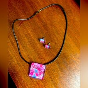 NWOT - matching necklace and earrings; Fused Glass; Bought in Mexico City